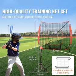 Baseball- ja softball-harjoitusverkko polyesteriverkolla 2,13x2,13 m lasikuitutangot kantolaukku harjoituspallo