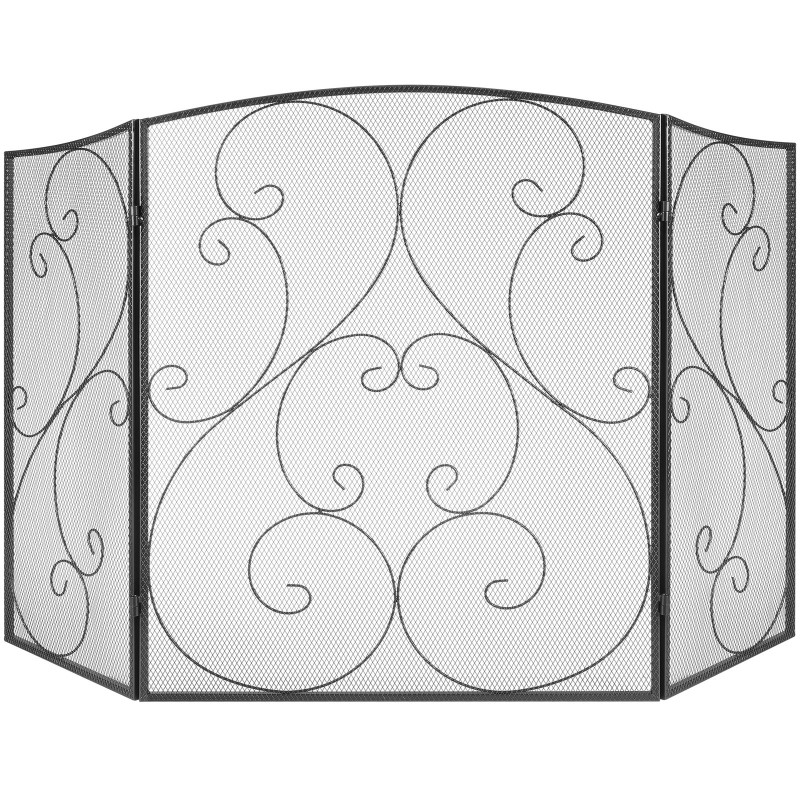 Takkasuoja rautainen 122 cm leveä 76,7 cm korkea 3-paneelinen taittuva