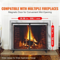 Tulisijan rautainen kipinäsuoja 990 x 780 mm yksi paneeli magneettiovella