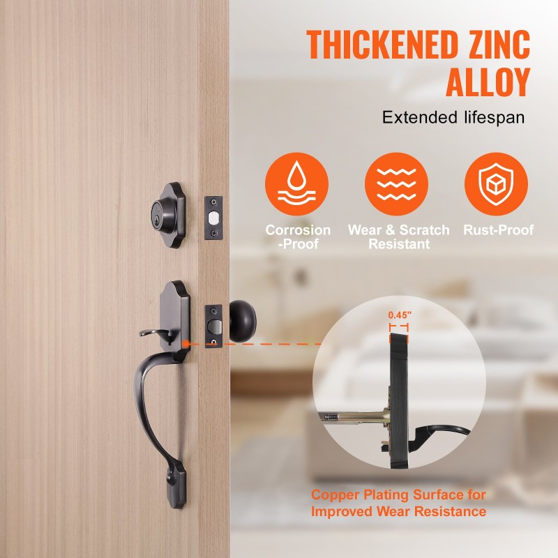 Etuoven lukitussetti sinkkiseos antiikkikupari säädettävä reikienväli 195–224 mm