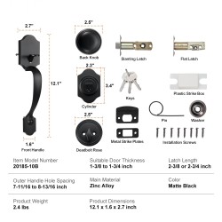 Etuoven lukitussetti sinkkiseos kuparipinnoitteella musta matta sisänupilla ja varmuuslukolla säädettävällä reikävälityksellä