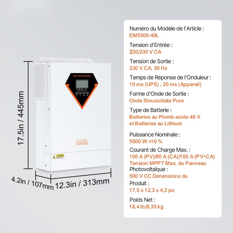 Hybridiaurinkoinvertteri 5500W puhdas siniaalto 230V 48V akuille sisäänrakennettu 100A MPPT