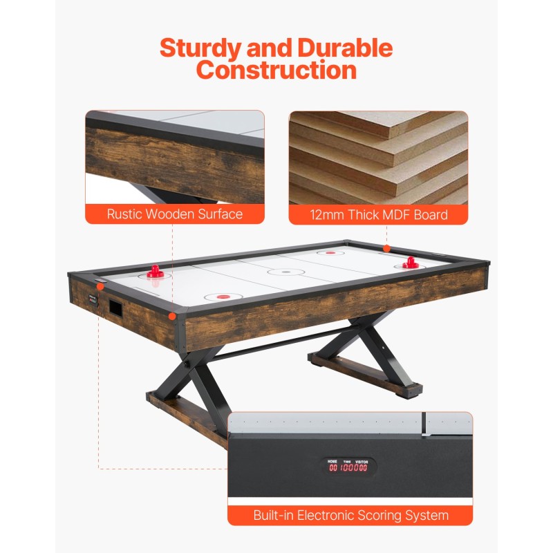 Ilmakiekkopöytä 84 tuumaa sisäkäyttöön X-muotoiset jalat tehokas puhallin elektroninen pisteenlaskuri