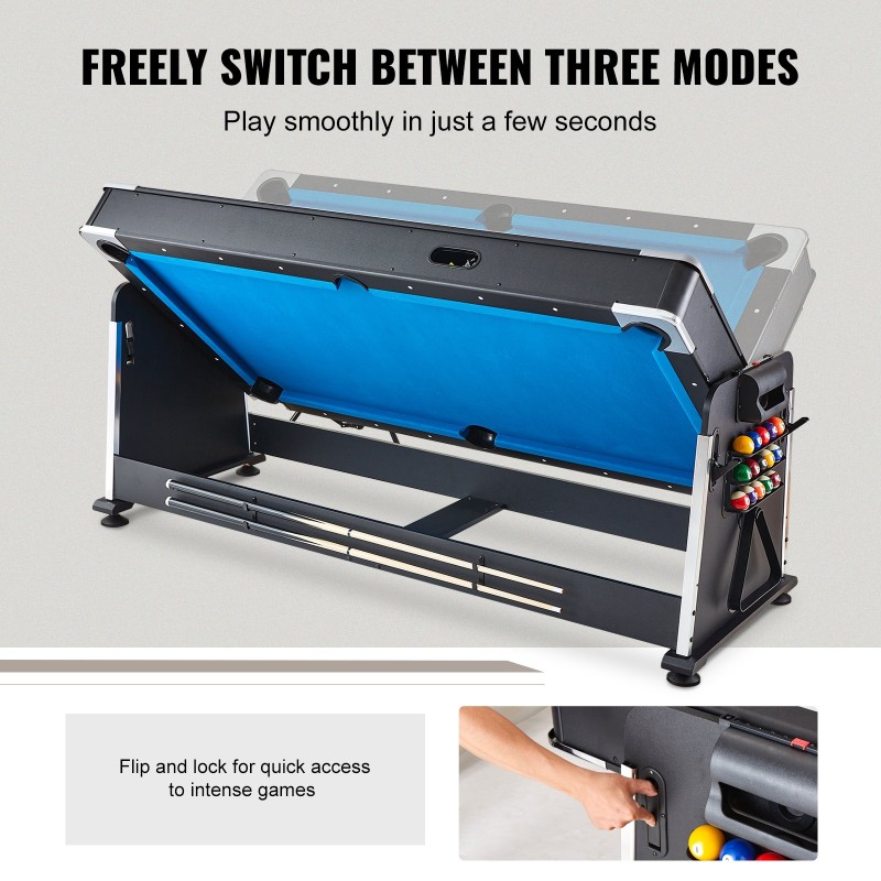Pelipöytä kääntyvä kolmelle pelille biljardi ilmakiekko pöytätennis MDF-levy PVC-pinta 88 tuuman