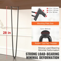 Pöytäjalat hiiliteräs 710 mm hiuspinnamalliset 227 kg kantavuus 4 kpl kumitassuilla