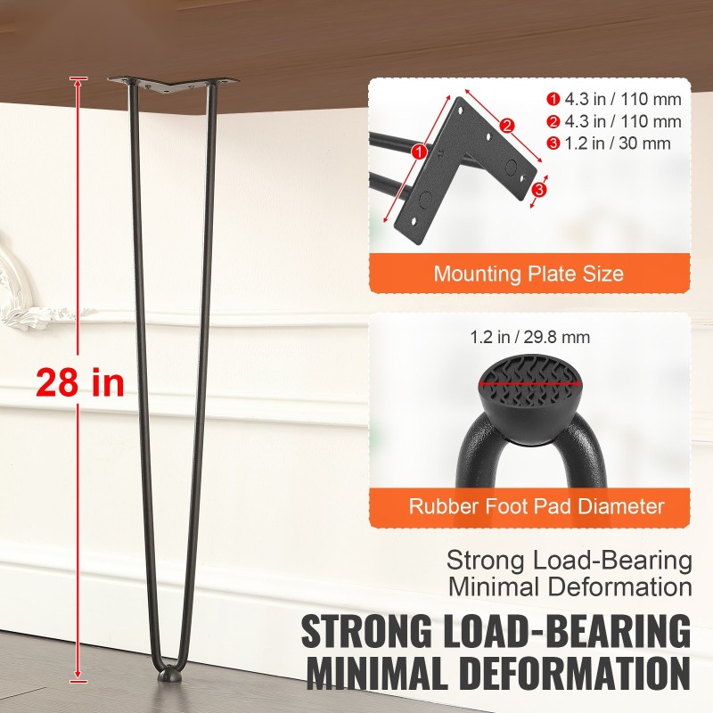 Pöytäjalat hiiliteräs 710 mm hiuspinnamalliset 227 kg kantavuus 4 kpl kumitassuilla
