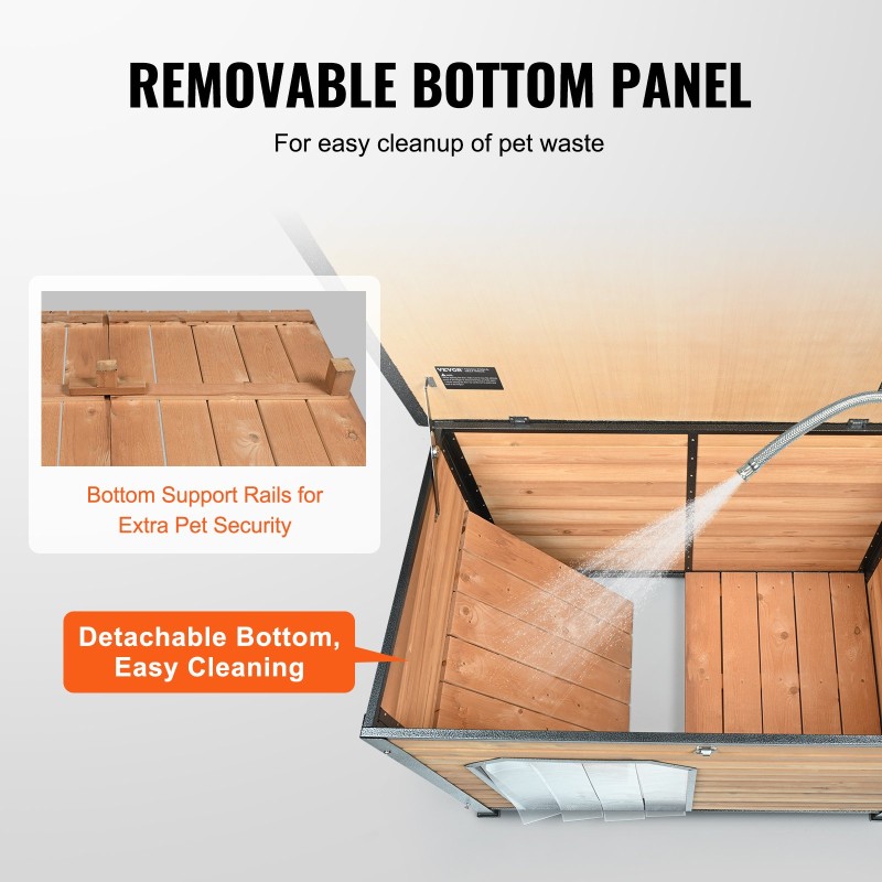 Ulkokoirankoppi vedenkestävä setripuu rautarunko eristetty korotettu lattia keskikokoisille ja suurille