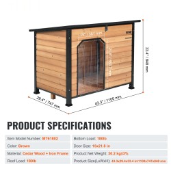 Ulkokoirankoppi vedenkestävä setripuu rautarunko eristetty korotettu lattia keskikokoisille ja suurille