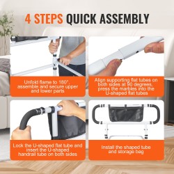 Sängyn kaide hiiliteräksinen 180 asteen kääntyvä 204 kilogramman kantavuus nelitasoinen säädettävä kädensija