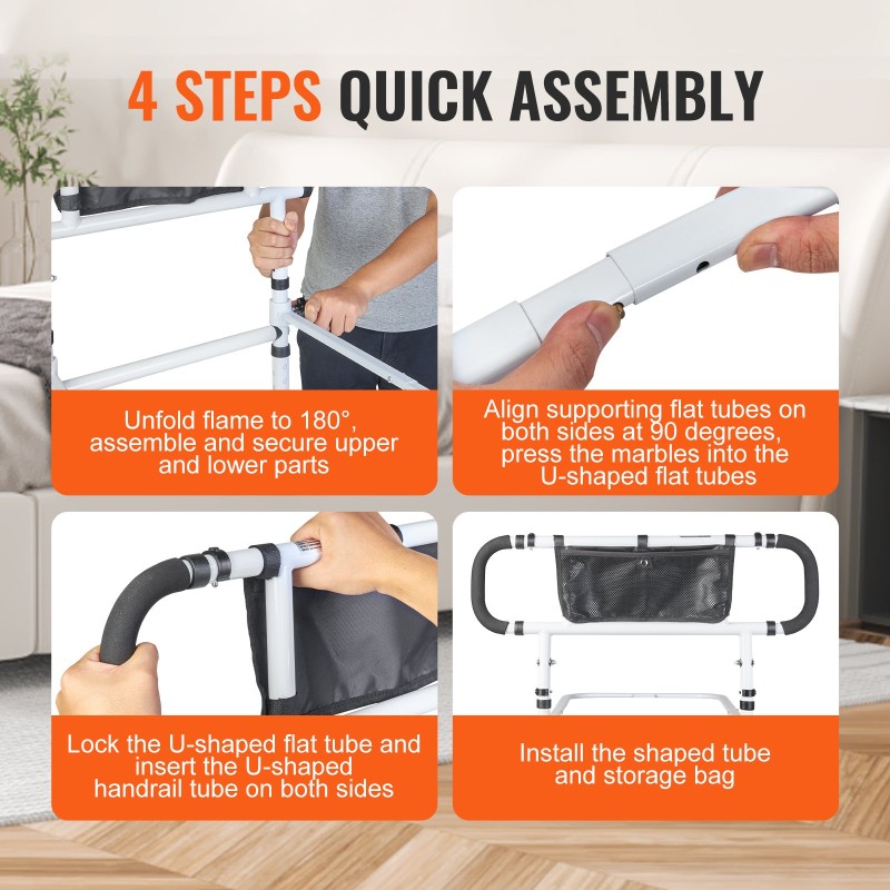 Sängyn kaide hiiliteräksinen 180 asteen kääntyvä 204 kilogramman kantavuus nelitasoinen säädettävä kädensija