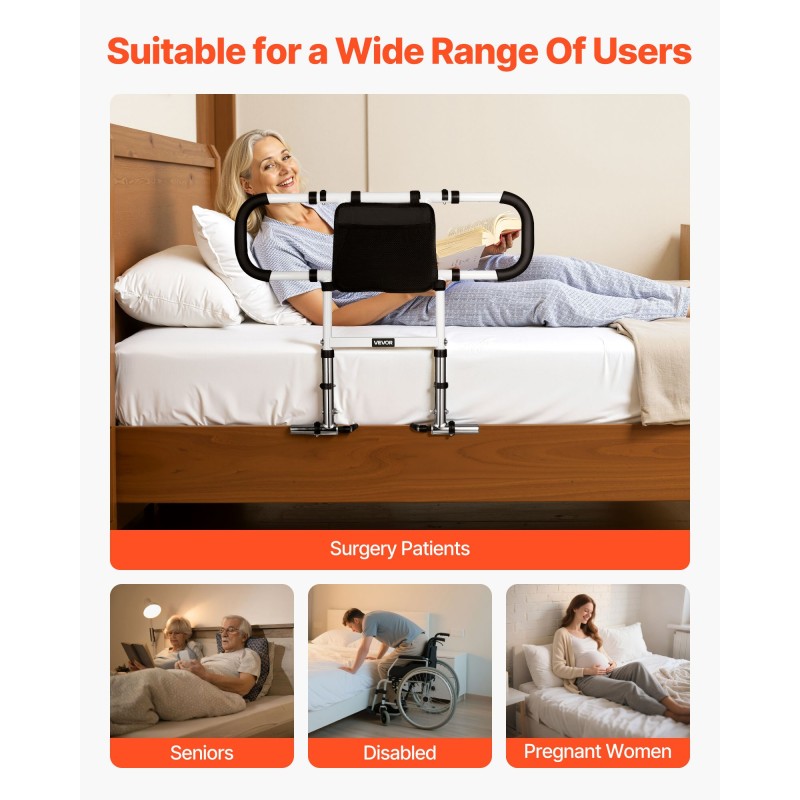 Sängynlaita säädettävä taittuva hiiliteräsrunko polyuretaanipinnoitettu kahva kantavuus 136 kg eri sänkymitoille