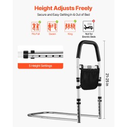 Sängynlaita iäkkäille säädettävä korkeus hiiliteräsrunko polyuretaanikahva 136 kg kantavuus sopii eripaksuisille patjoille