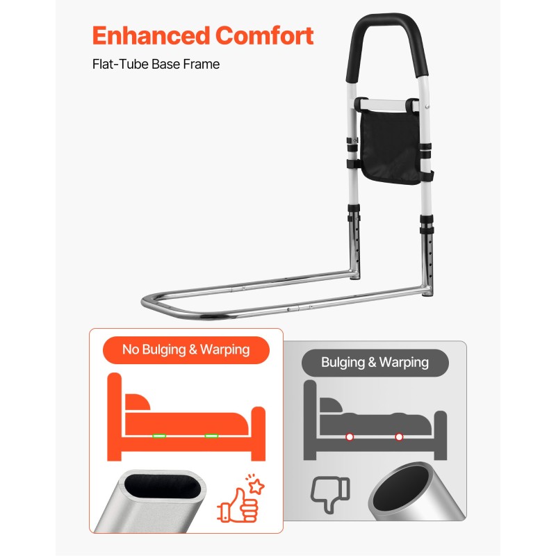 Sängynlaita iäkkäille säädettävä korkeus hiiliteräsrunko polyuretaanikahva 136 kg kantavuus sopii eripaksuisille patjoille