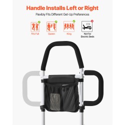 Sängynlaita hiiliteräsputkesta säädettävällä korkeudella polyuretaanisella kahvalla ja sivukahvalla sopii eri sänkikokoihin