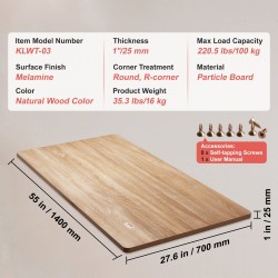 Pöytälevy lastulevy melamiinipintainen 1400 x 700 mm 25 mm pyöristetyt kulmat P2-luokka