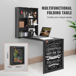 Seinään kiinnitettävä lastulevytaittopöytä liitutaululla hyllyillä ja koukuilla kotitoimistoon