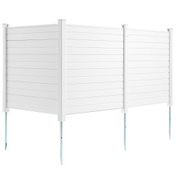 PVC yksityisyyselementti 3 paneelia 1270x1270 mm valkoinen sinkityillä maapiikeillä