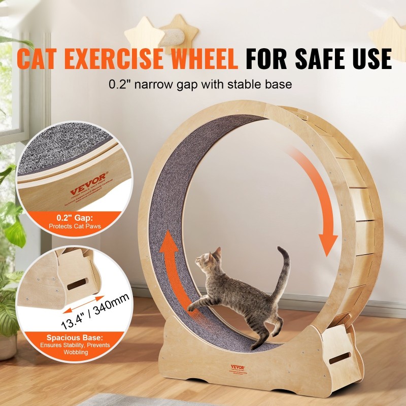 Kissojen juoksupyörä 52 tuumaa koivu- ja haapamonikerrosvaneri sisäkäyttöön irrotettavalla sisämatolla