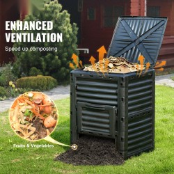 Ulkokompostori 300 L PP-muovi BPA-vapaa musta yläkansi alaluukku neljän sivun ilmanvaihto