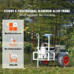 Kalastuskärry alumiinirunko 158,75 kg kantavuus 16 tuuman polyuretaani ilmakumeilla 8 vapatelinettä