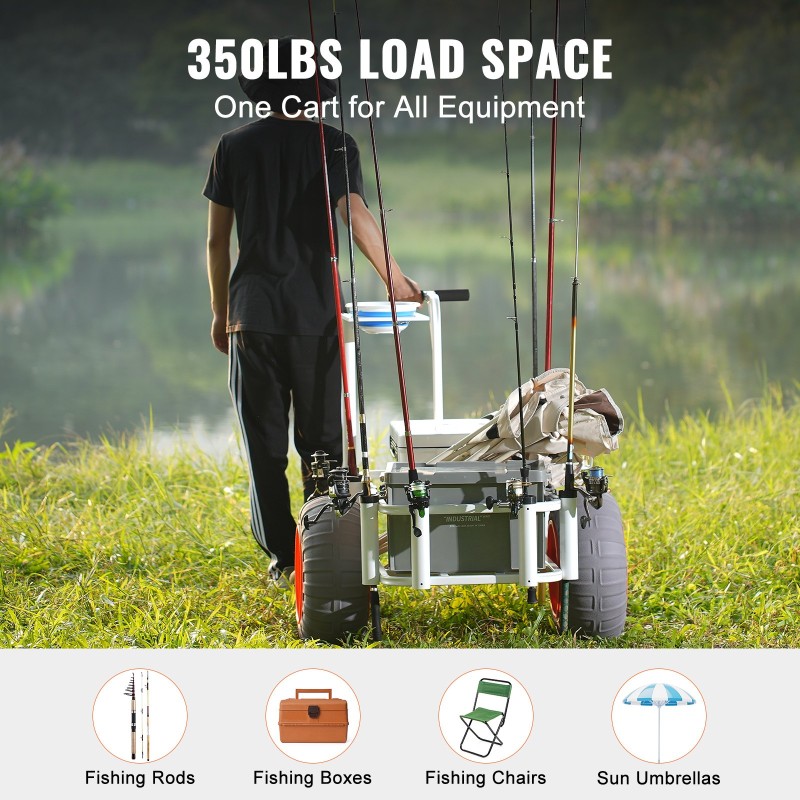 Kalastuskärry alumiinirunko 158,75 kg kantavuus 16 tuuman polyuretaani ilmakumeilla 8 vapatelinettä