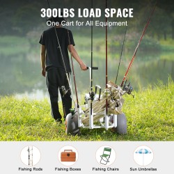 Kalastuskärry alumiinirunko 136 kilogramman kantavuus 13 tuuman PU-ilmarenkaat 8 vapapidikettä