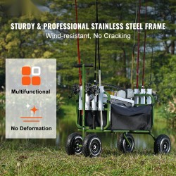 Rantakalastuskärry teräsrunko 136 kg kantavuus 11 tuuman kumipyörät kahdeksan vapatelinettä