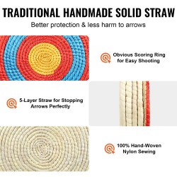 Pyöreä olkitaulu 5 kerrosta 51 cm kantokahvalla jousiammunnan harjoitteluun