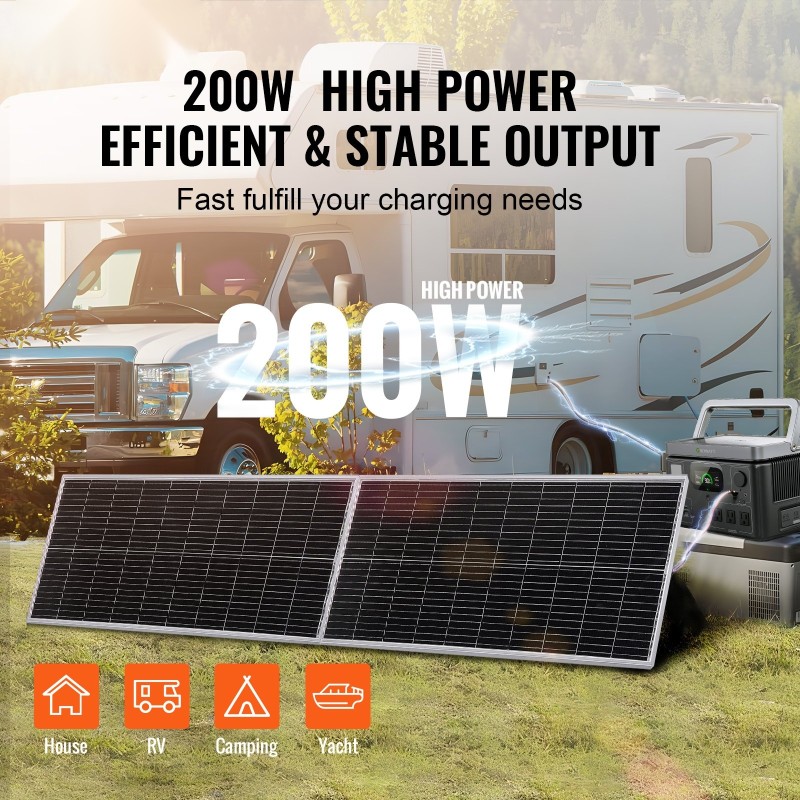 Monokiteinen vesitiivinen aurinkopaneelisarja kahdella sadan watin paneelilla lataussäätimellä