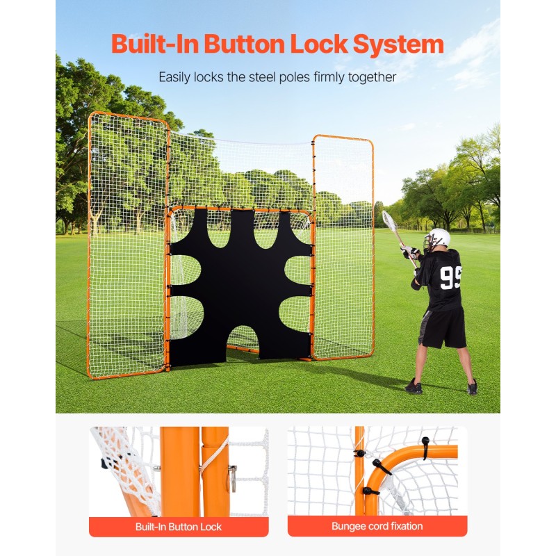 Lacrosse-maali oranssi teräsrunko 12x9 jalkaa kolmiosainen taustaverkko maalitaulu polyesteriverkko