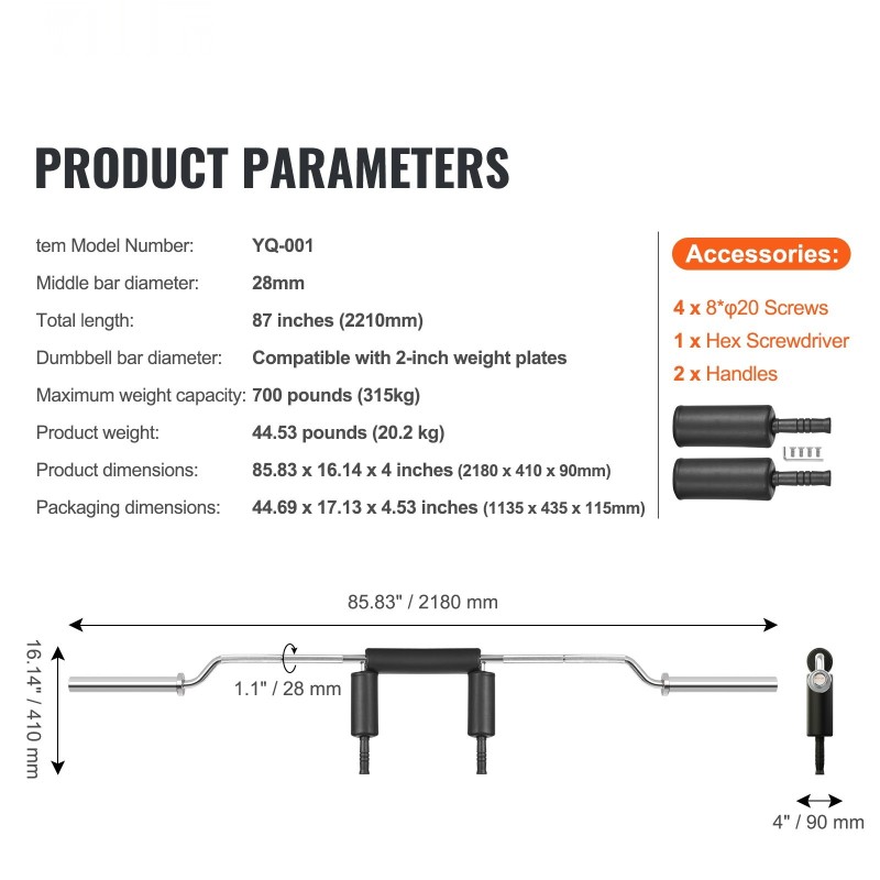 Kyykkytanko turvallinen 315kg kantavuus 28mm olka ja niskapehmusteilla yhteensopiva 2 tuuman levypainoille