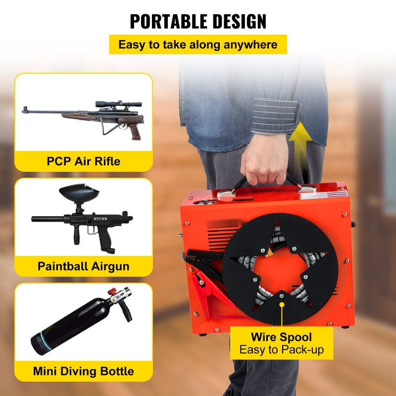 PCP-kompressori 350 W 12V/110–220V 300 bar 1,5 L säiliö automaattinen pysäytys