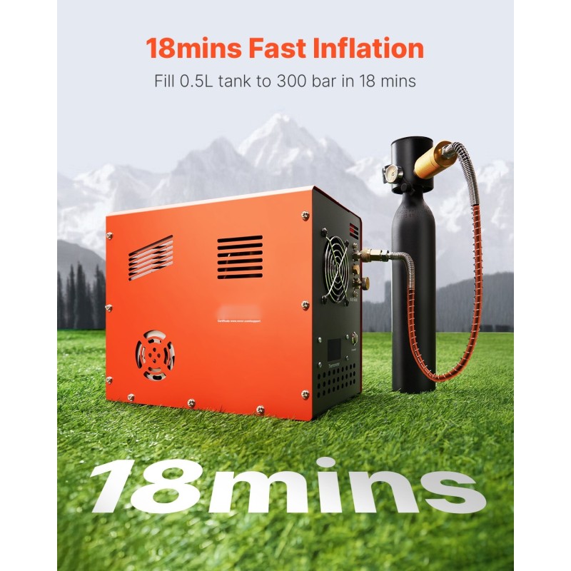 PCP-ilmakompressori 300W 4500PSI/30MPa DC12V/AC230V kannettava ilma-aseille ja sukelluspulloille