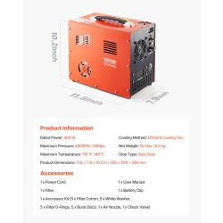 PCP-ilmakompressori 300W 4500PSI/30MPa DC12V/AC230V kannettava ilma-aseille ja sukelluspulloille