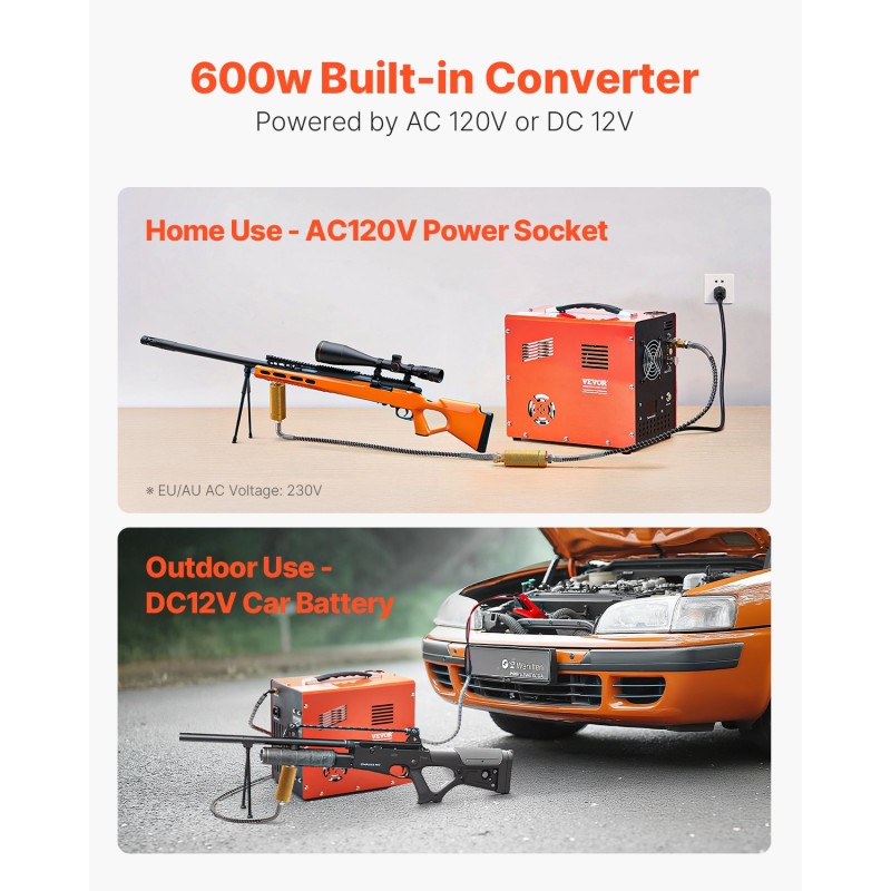 PCP-ilmakiväärikompressori kannettava 300 W 4500 PSI 30 MPa DC12V AC230V