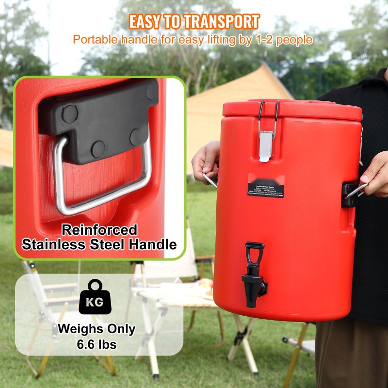 Eristetty juoma-annostelija 17,2 l 304-ruostumatonta terästä hana kuumille ja kylmille juomille