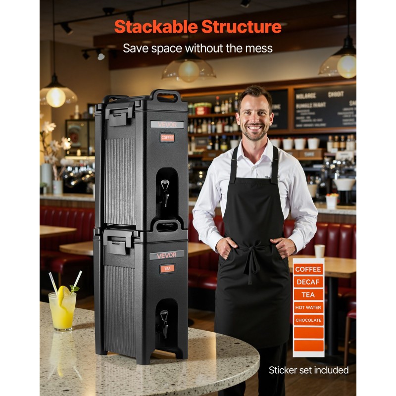 Juoma-annostelija eristetty 19 l 2 kpl kuuma ja kylmä elintarvikekelpoinen musta