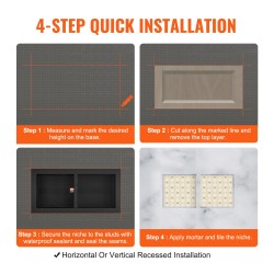 Suihkuseinäsyvennys XPS-muovinen 10x40,64x81,28cm kaksitasoinen vesieristetty seinään upotettava musta
