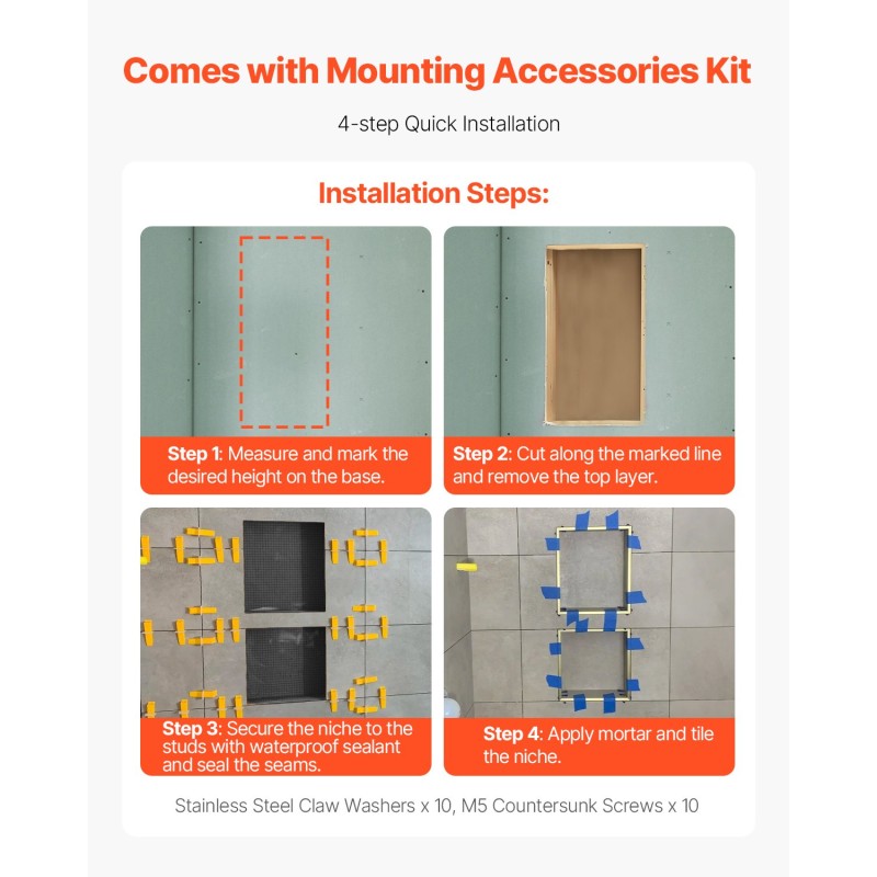Suihkunika XPS-muovinen seinään upotettava 40,6x71,1x10,2 cm musta siirrettävä välitaso