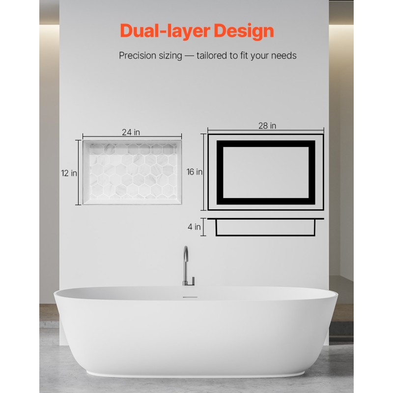 Suihkunika XPS-muovinen seinään upotettava 40,6x71,1x10,2 cm musta siirrettävä välitaso