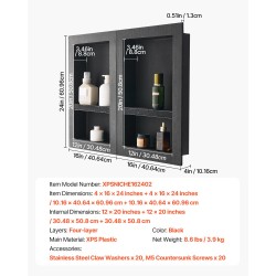 Upotettava seinälokero XPS-muovi musta 10,2×40,6×61 cm kaksi liikuteltavaa hyllyä vesitiivis