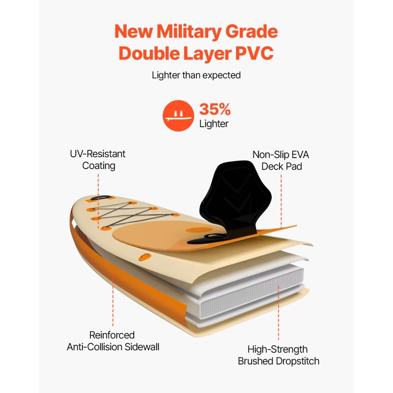 Ilmatäytteinen SUP lauta PVC-muovi 323 cm 84 cm 15 cm istuimella