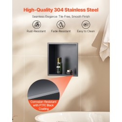 Upotettava suihkunišši 304-ruostumatonta terästä 33x33x10,2 cm yksihyllyinen musta