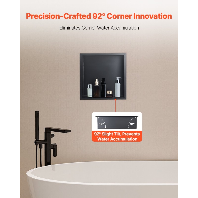 Upotettava suihkunišši 304-ruostumatonta terästä 33x33x10,2 cm yksihyllyinen musta