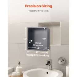 Upotettava suihkunišši 304-ruostumatonta terästä 33x33x10,2 cm yksihyllyinen musta