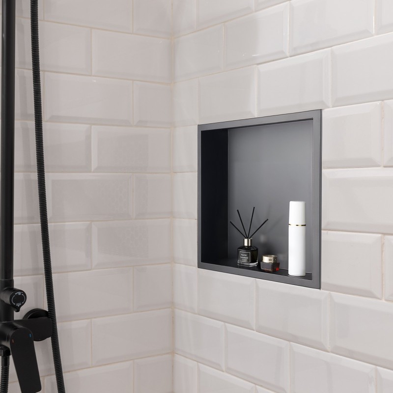 Upotettava suihkunišši 304-ruostumatonta terästä 33x33x10,2 cm yksihyllyinen musta