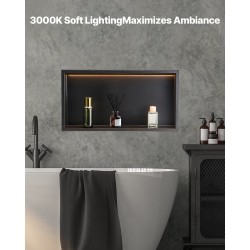 Suihkukolo 33x63,5x10,2 cm ruostumaton teräs musta vedenpitävä LED-valolla