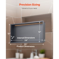 Suihkukolo 33x63,5x10,2 cm ruostumaton teräs musta vedenpitävä LED-valolla