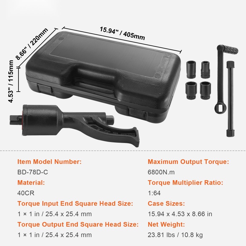 Vääntömomentin moninkertaistaja 1:64 6800 newtonmetriä 1 tuuman neliöpää seosteräs 4 hylsyä säilytyslaukku