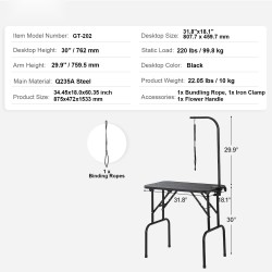 Trimmauspöytä ruostumattomasta teräksestä 808 x 460 mm taittuva pienille ja keskikokoisille koirille